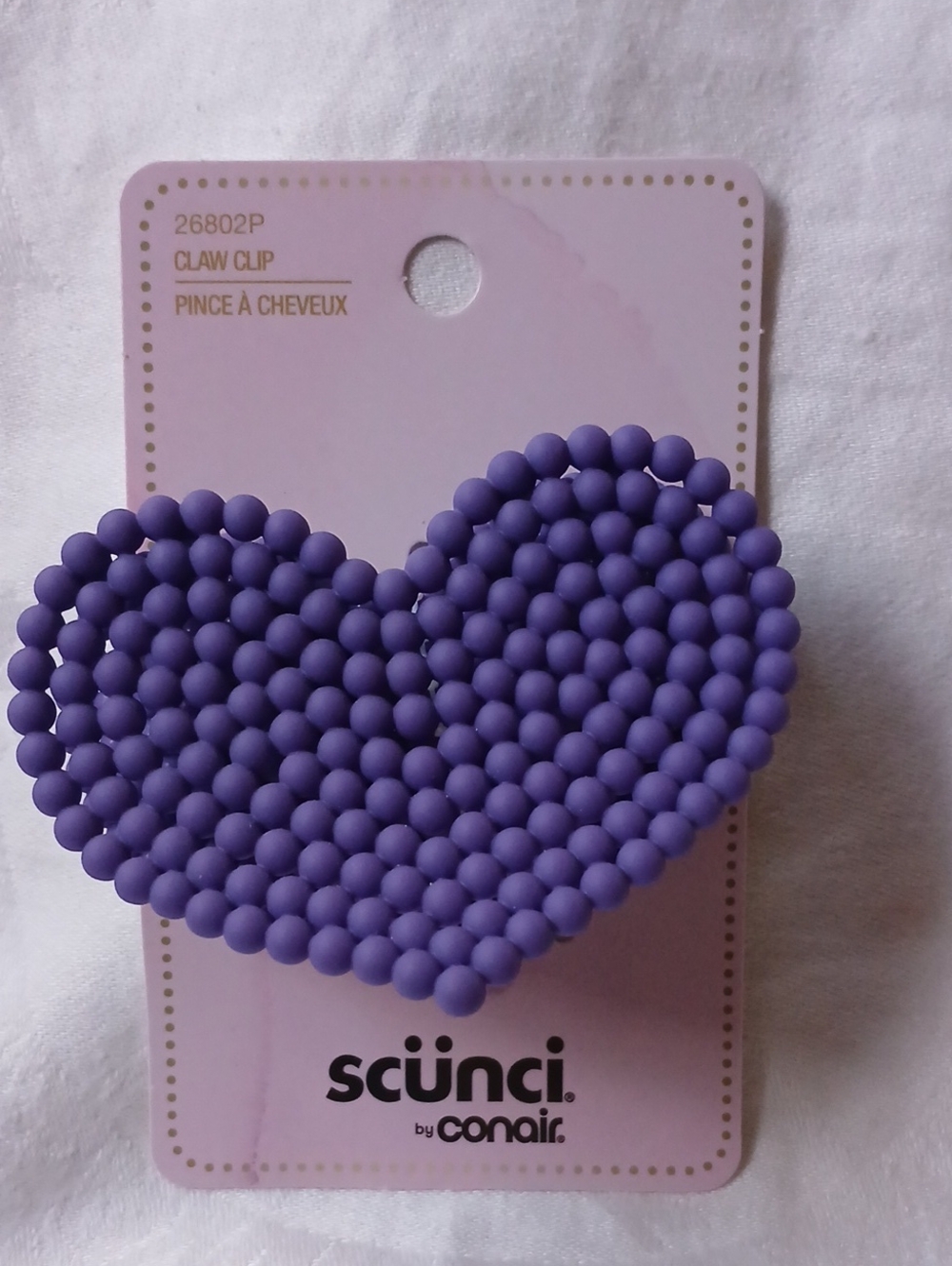 scunci Purple Heart Beaded Textured Claw Clip NWT